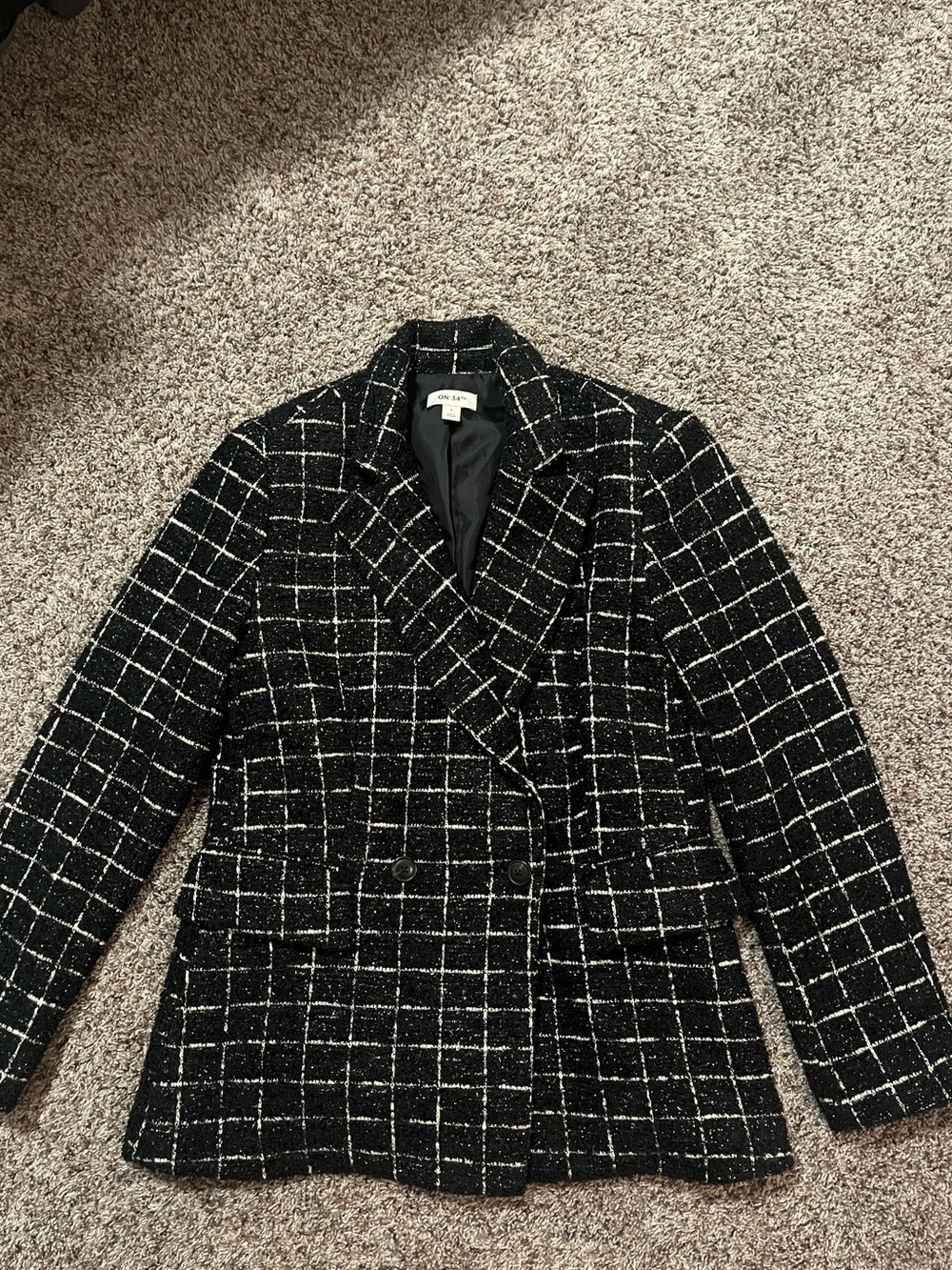 Black Windowpane Double-Breasted Women's Blazer Coat